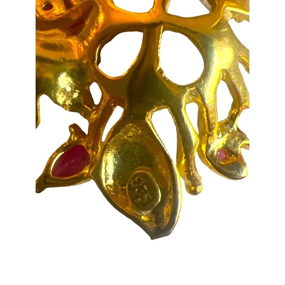 Authentic Ruby & Pearl Pierced Earrings Fine Jewelry Gold Plate on 925 Sterling - Picture 5 of 7